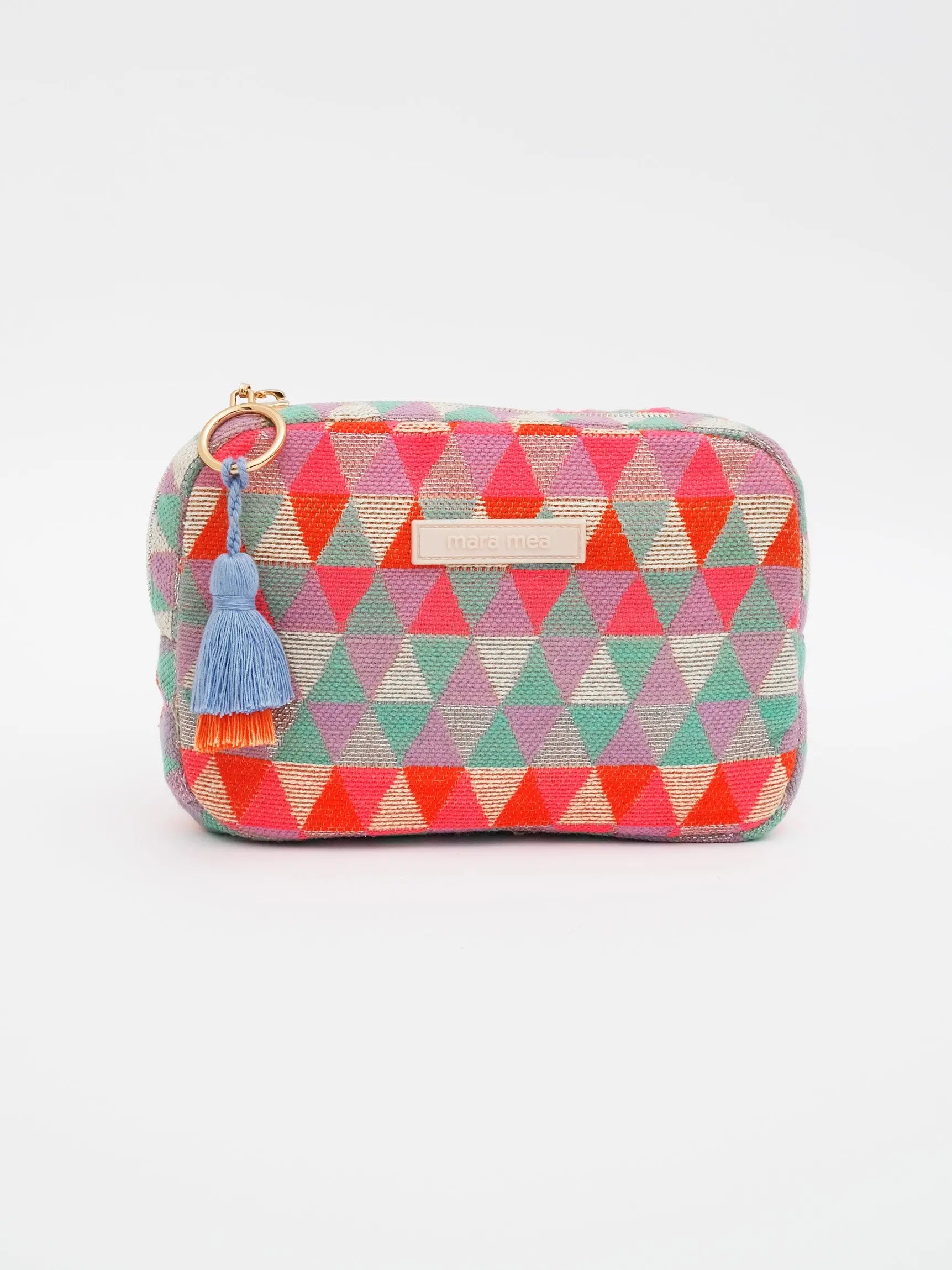 Bunte mara mea Boho Kosmetiktasche mit handgemachter Quaste für den Sommerurlaub am Meer