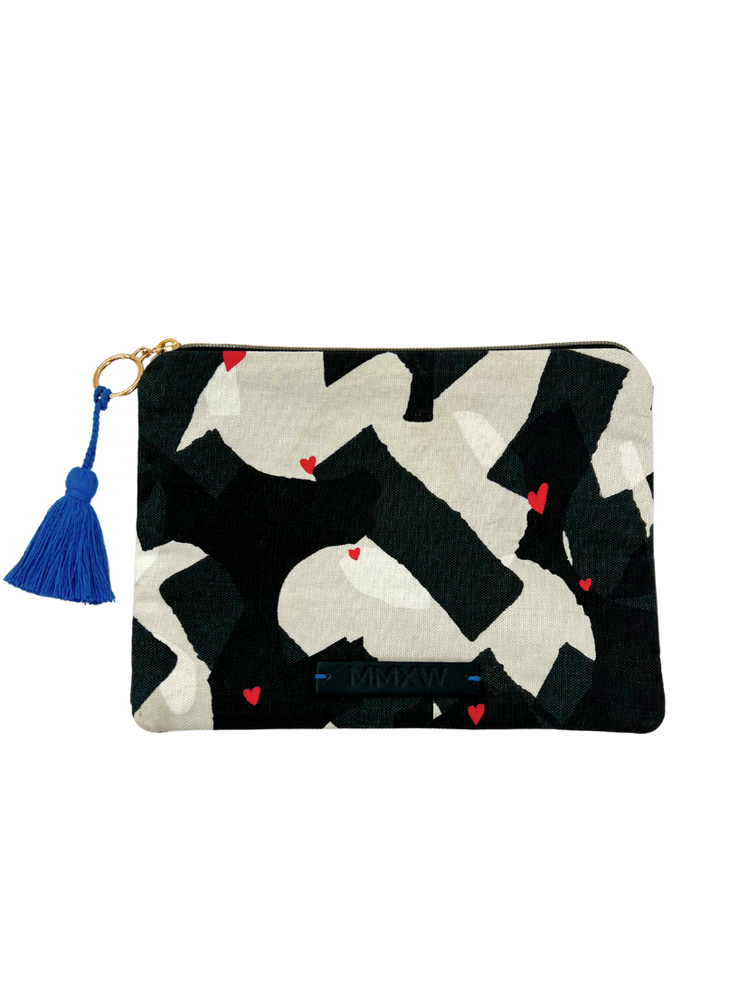 Clutch let's kiss Musterprint Schwarz/Weiß