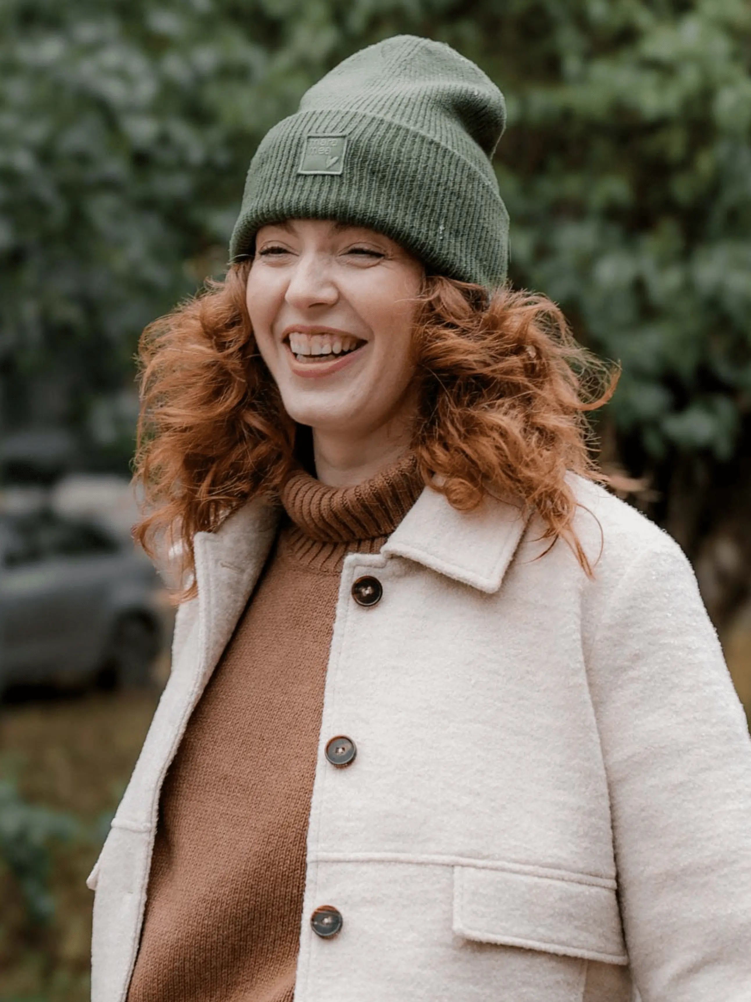 ARCHIVE SALE I Unisex Beanie mit Logo in Olivgrün I vom Umtausch ausgeschlossen mara mea