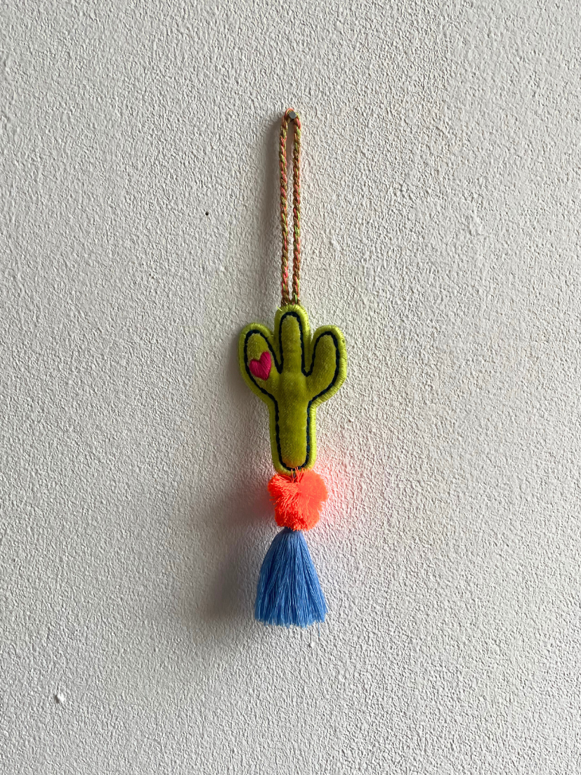 Clumsy cactus pendant in lime green + greeting card