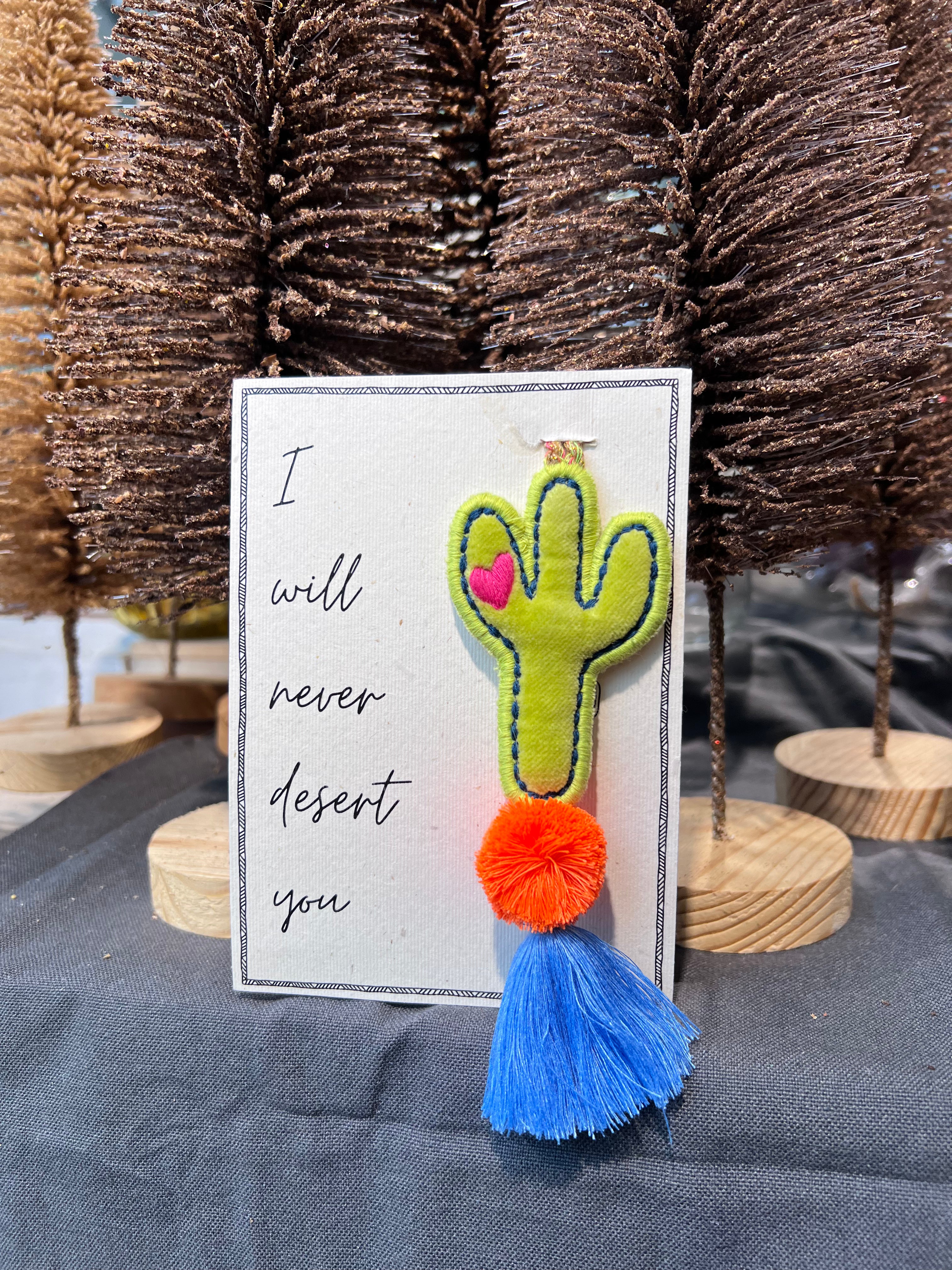 Clumsy cactus pendant in lime green + greeting card