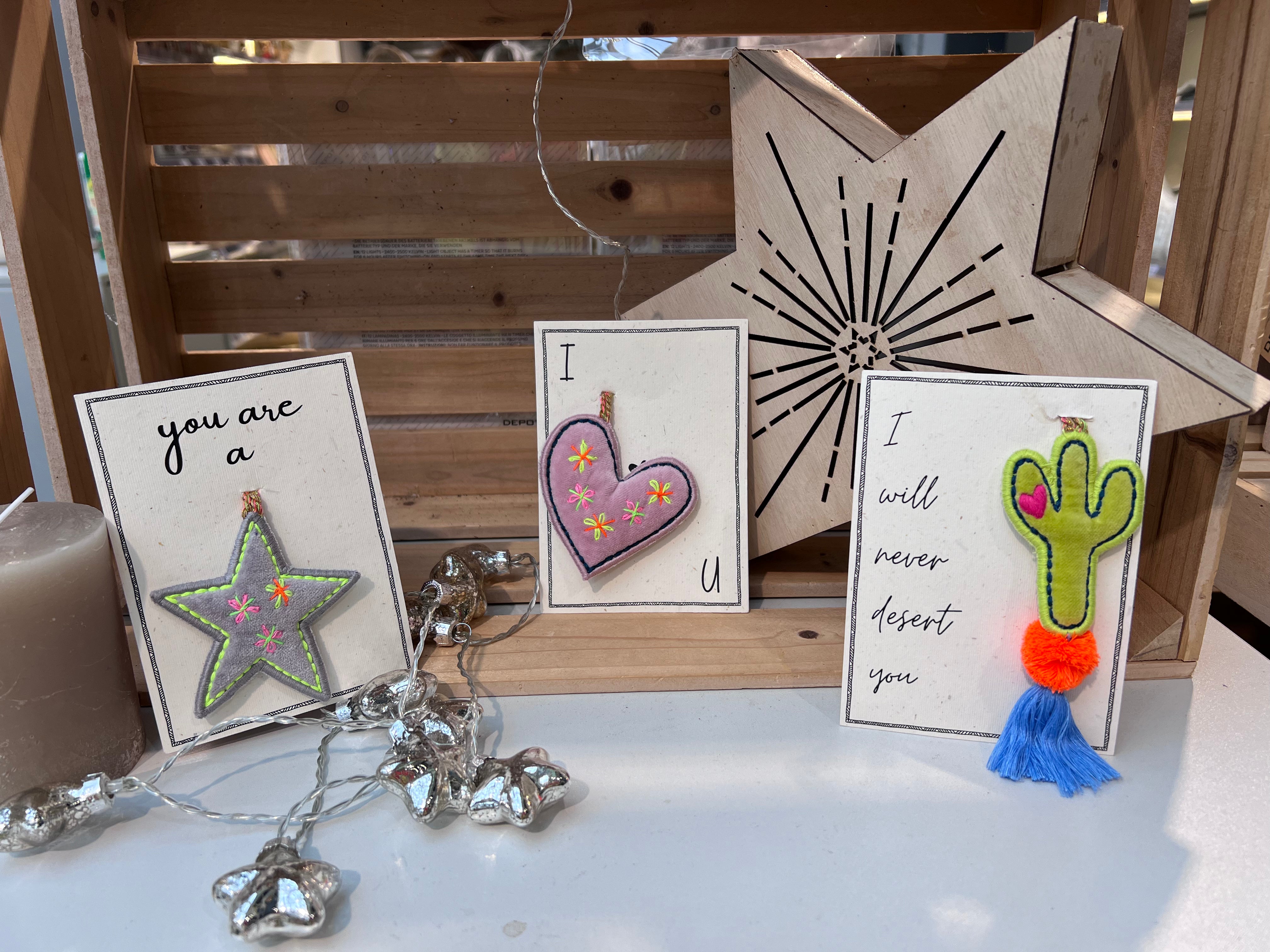 Clumsy cactus pendant in lime green + greeting card