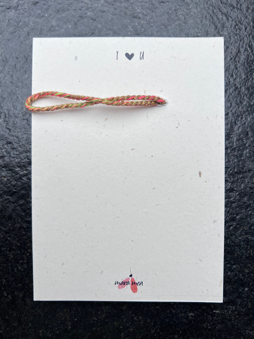 Love u pendant in rose + greeting card