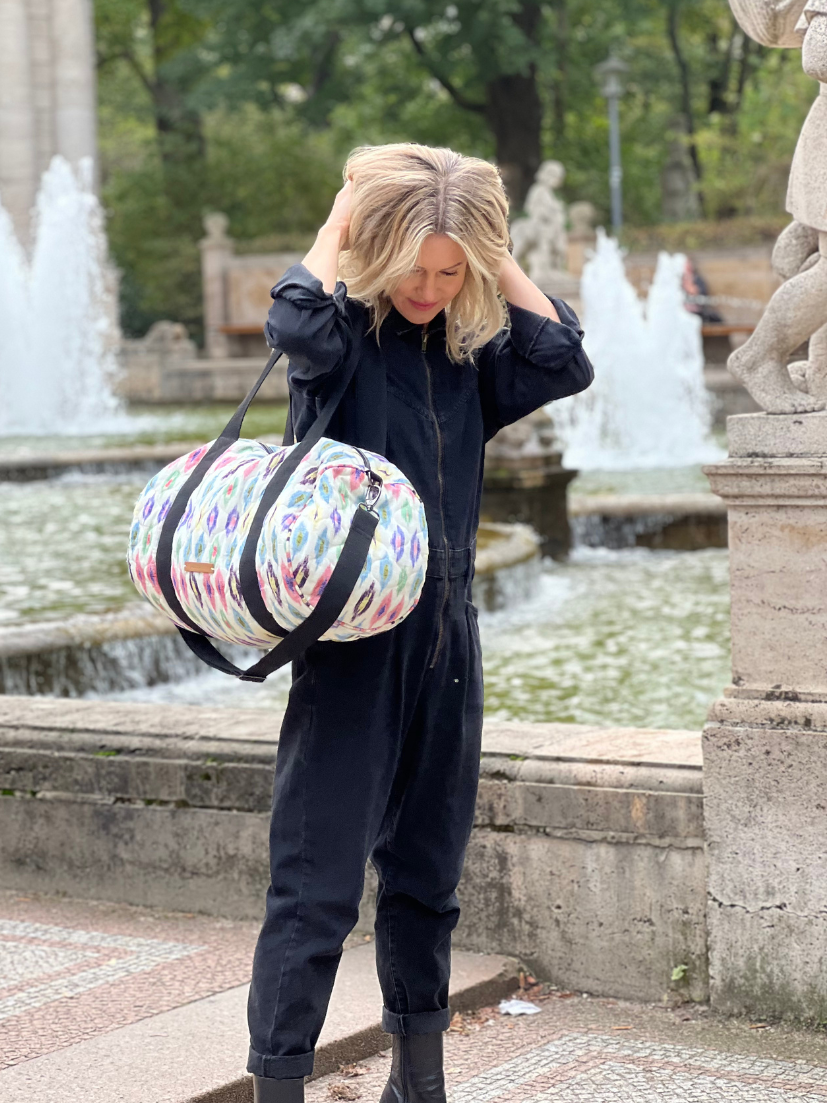 Weekender bag book a trip with pattern print in colorful