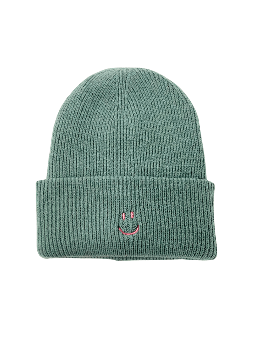 Unisex Beanie Smiley Salbei/Rosa