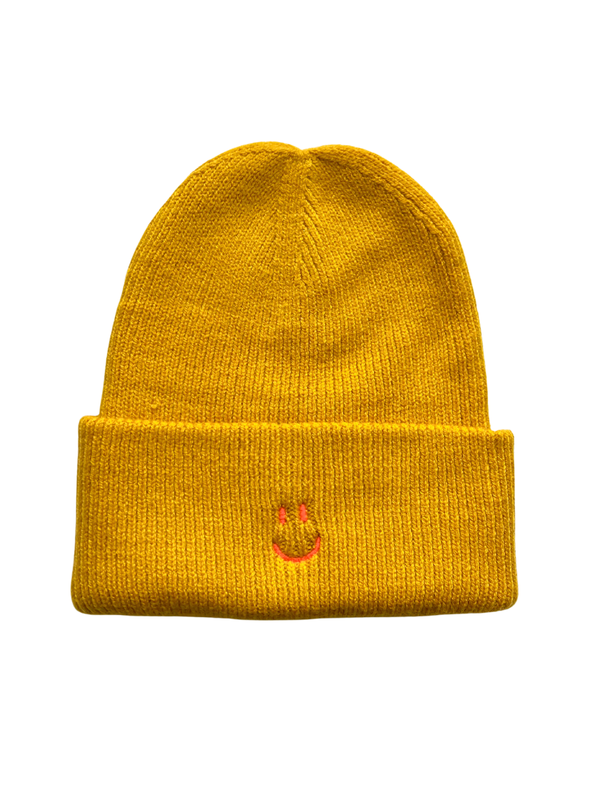 Unisex Beanie Smiley Senfgelb/Orange
