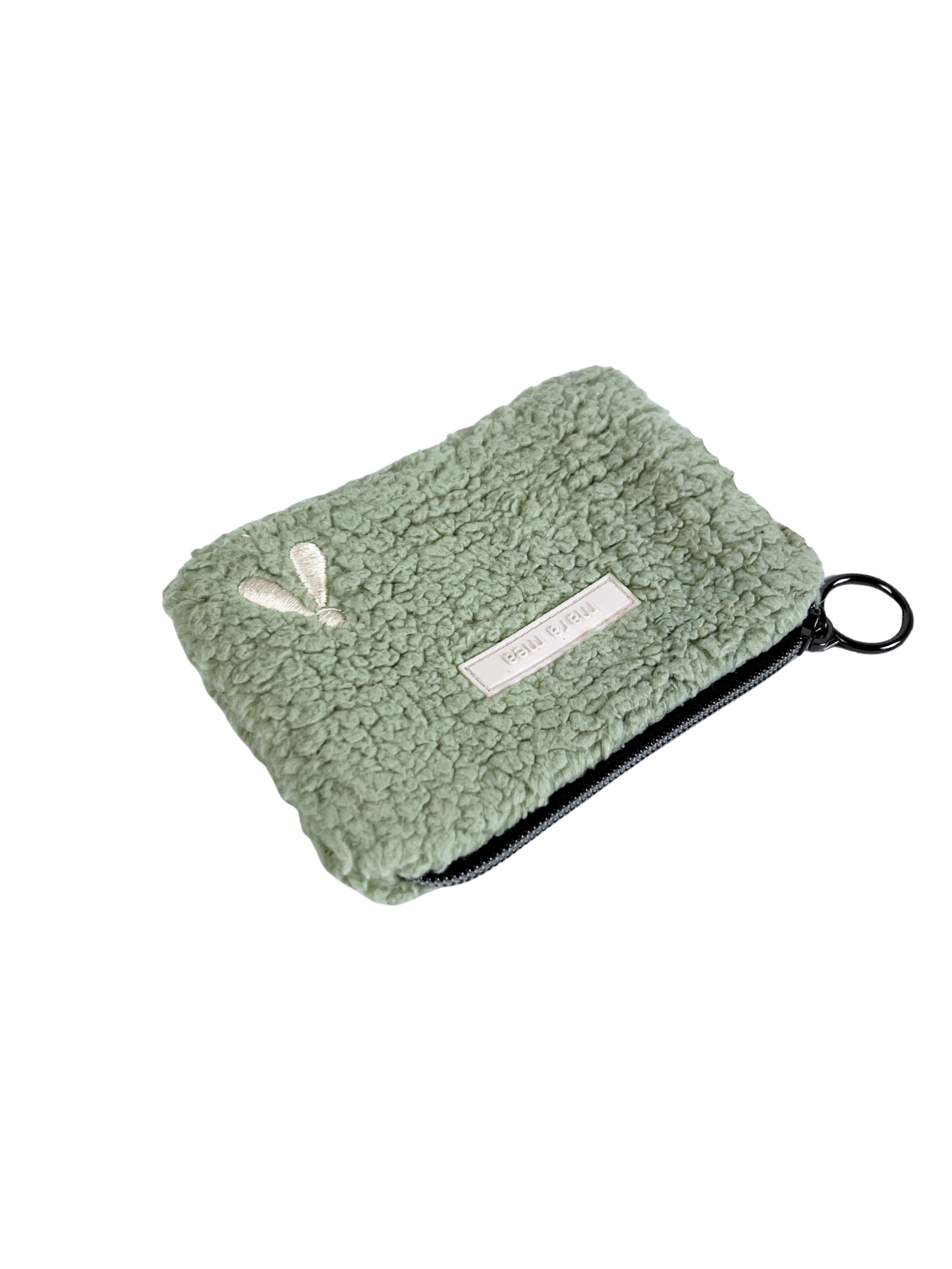 Portemonnaie aus Salbeifarbenem Teddystoff.