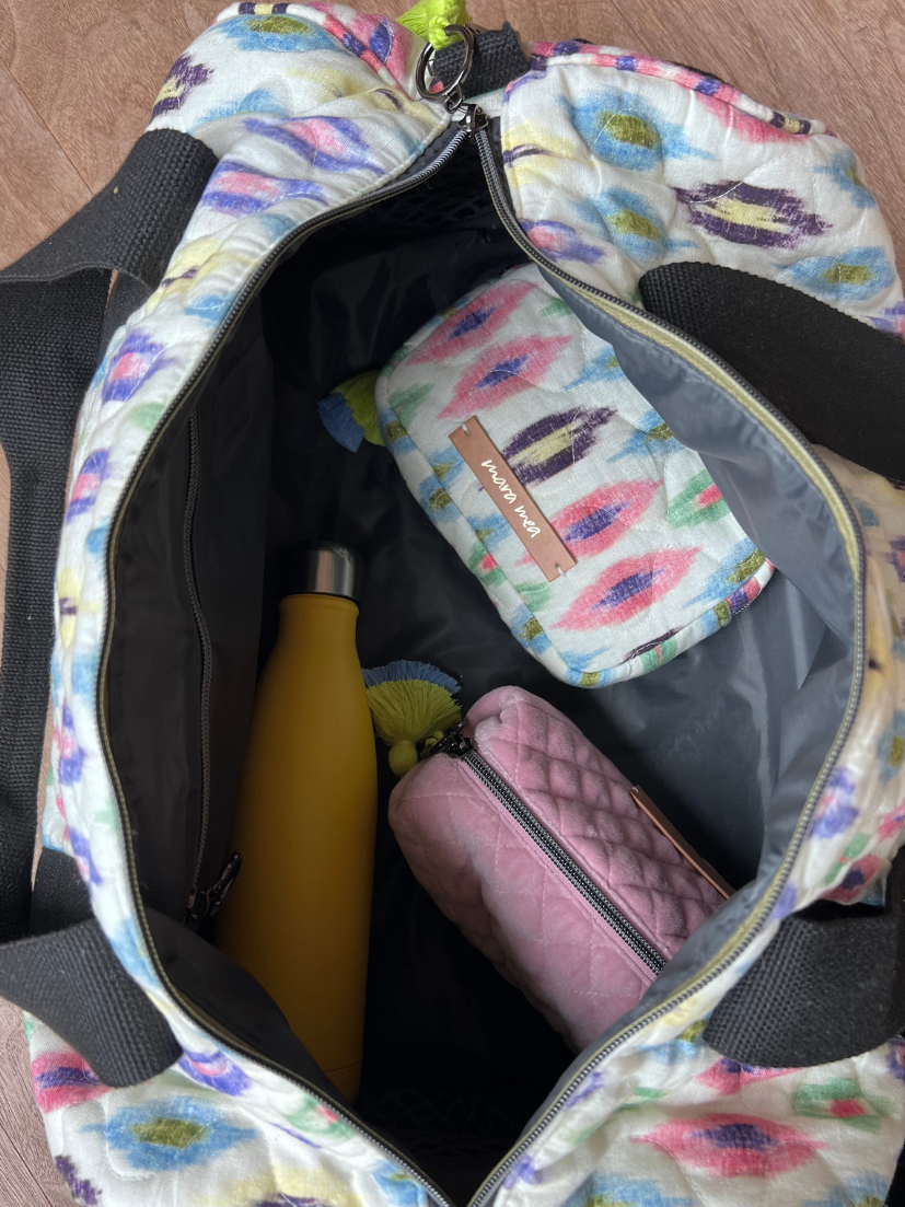 Weekender bag book a trip with pattern print in colorful