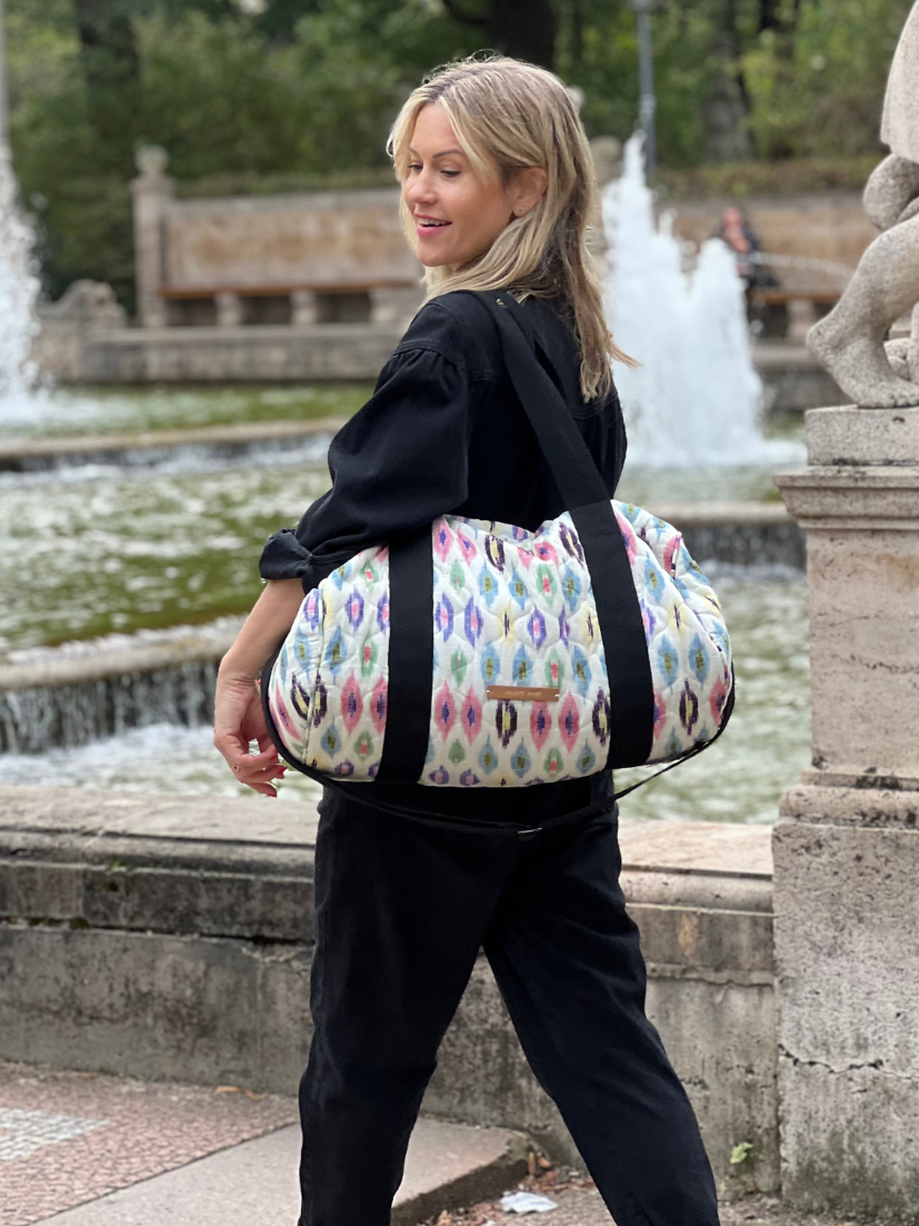 Weekender bag book a trip with pattern print in colorful