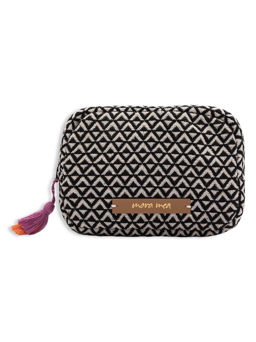 Cosmetic bag I Cable bag beautified in black/white patterned