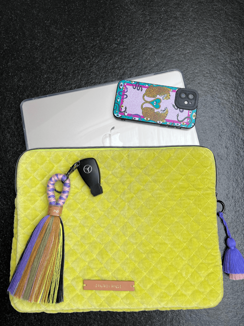 Laptop bag glad tidings in lime green