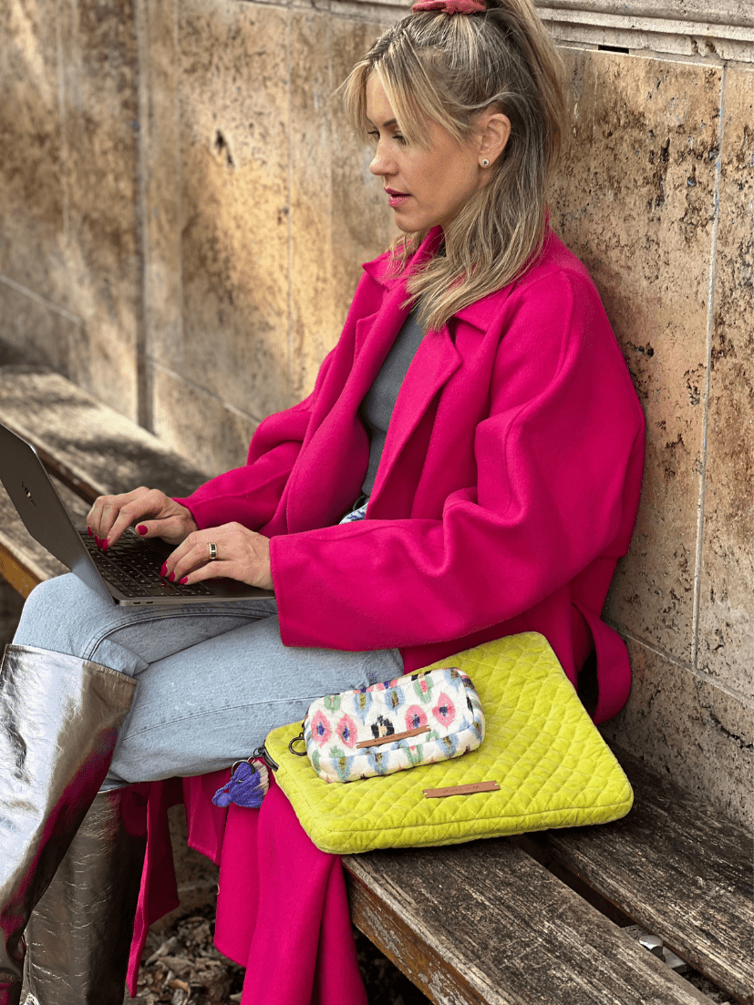 Laptop bag glad tidings in lime green