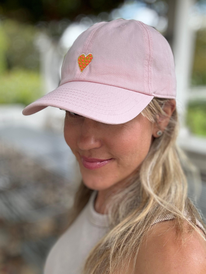 Heart cap in pink with embroidery