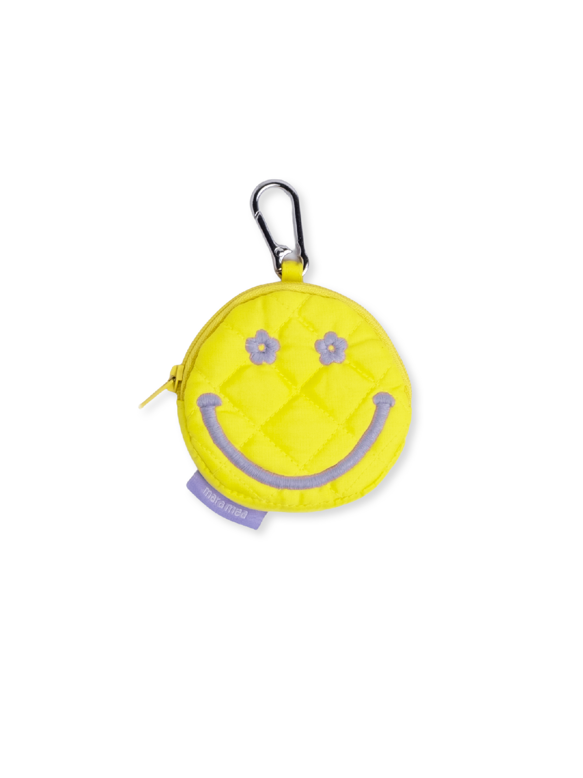 Charm Bag smile & bloom von mara mea, gelber Taschenanhänger mit Tessas aufgesticktem Smiley