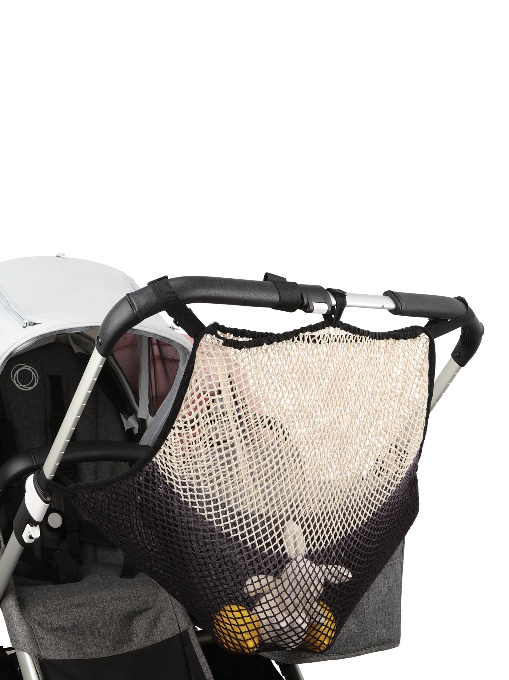 Das Zwillings-Kinderwagen-Netz night time mit Farbverlauf in Schwarz von mara mea überzeugt durch seine dip dye Optik.