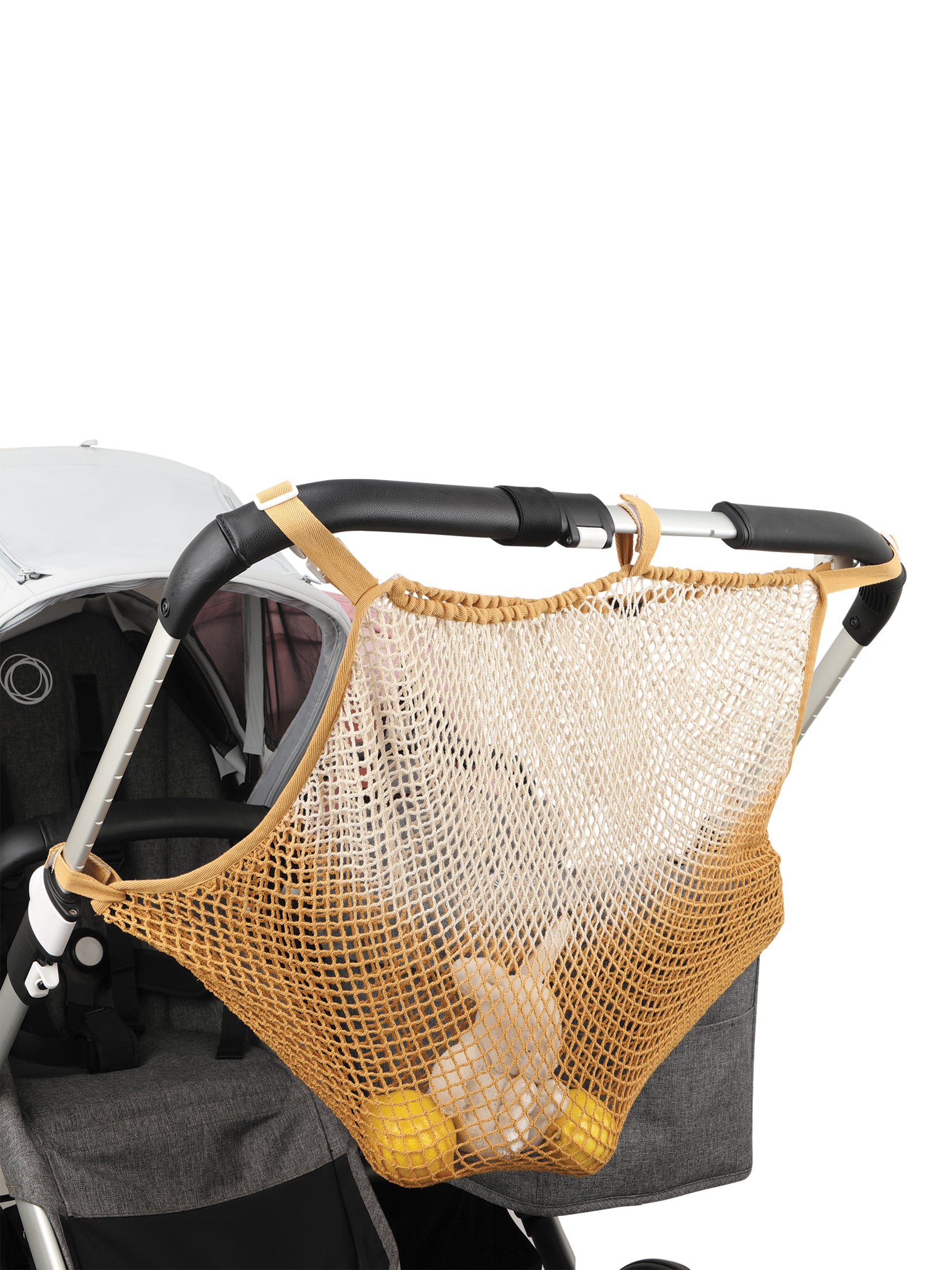 Zwillings-Kinderwagen-Netz twinning mit Farbverlauf in Ocker überzeugt durch seinen strahlenden dip dye Look.