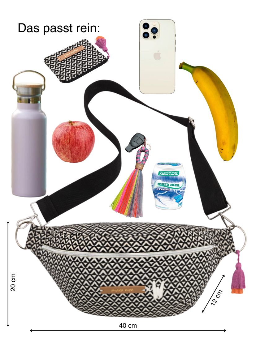 Maxi bum bag out &amp; about in black/white patterned