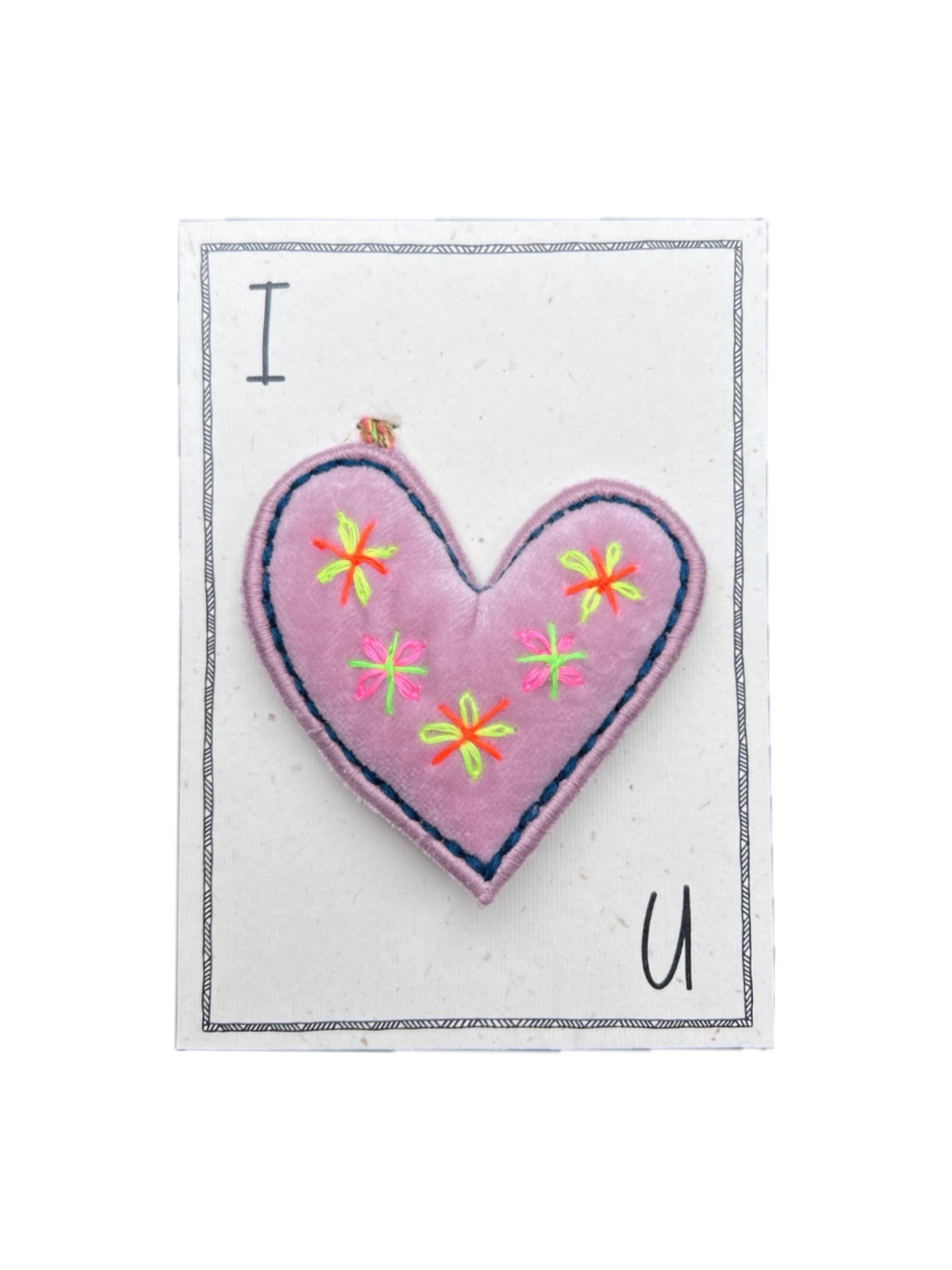 Love u pendant in rose + greeting card