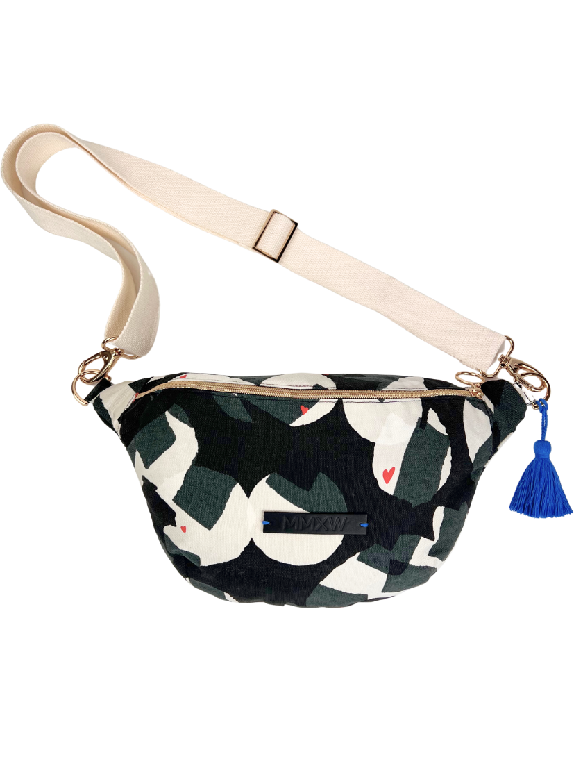 Midi Bauchtasche you & me Musterprint Schwarz/Weiß