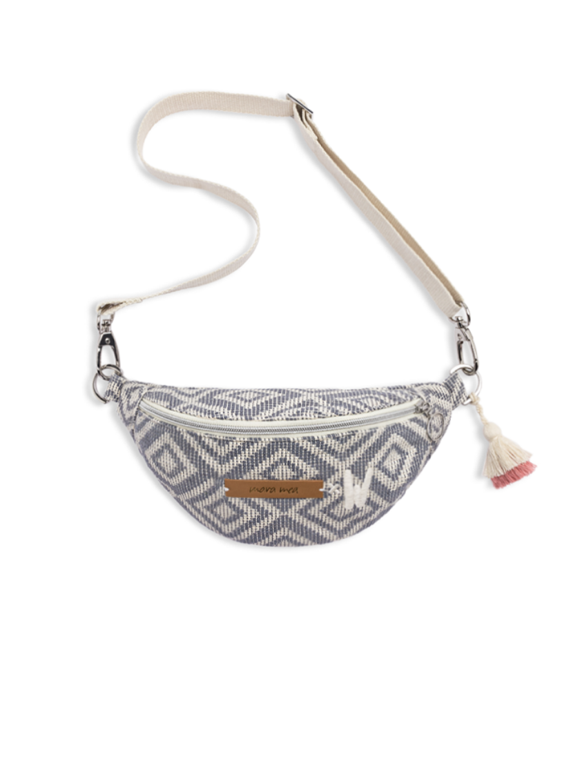 Mini bum bag mini me in blue-grey/white patterned