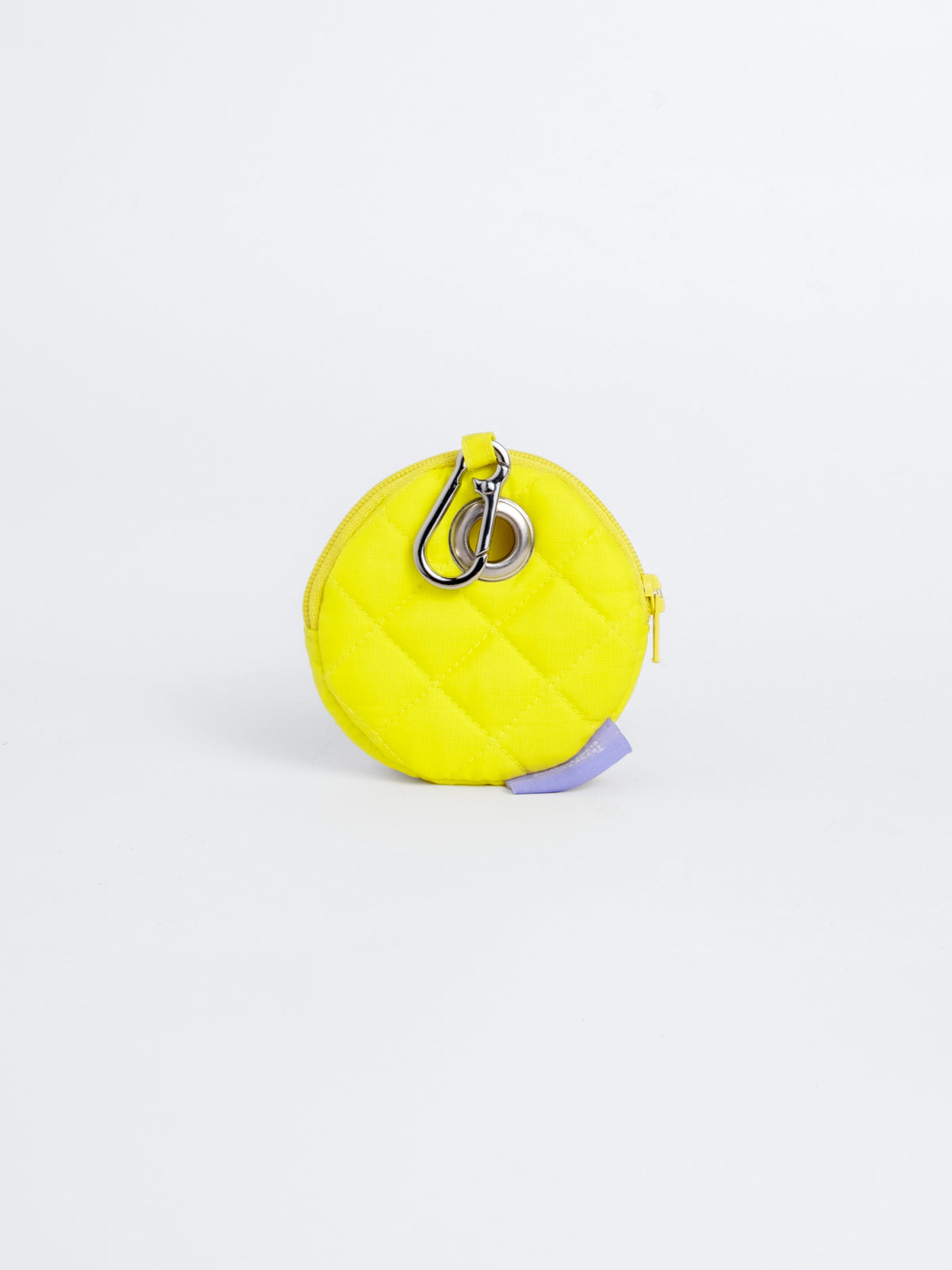 Rückseite der Charm Bag smile & bloom, gelb gesteppt, mit Silber-Öse und Karabiner