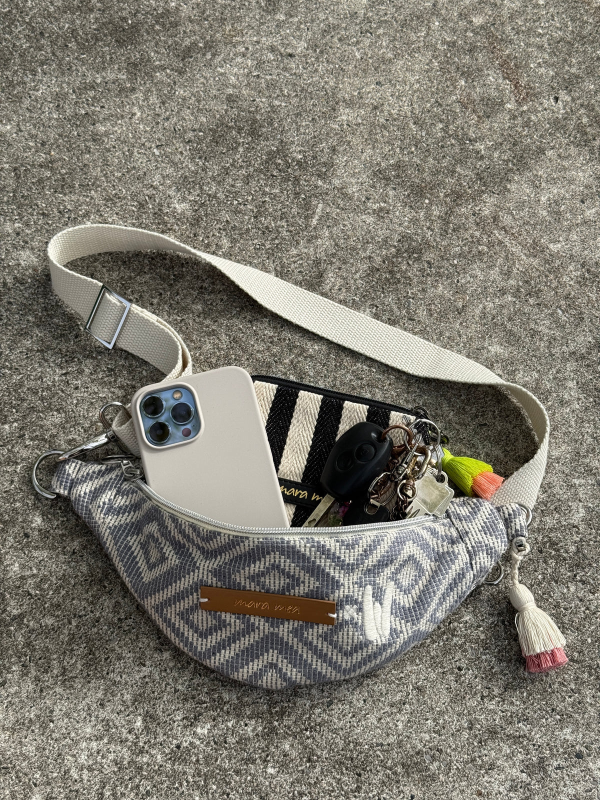 Mini Bauchtasche mini me Blau-Grau/Weiß