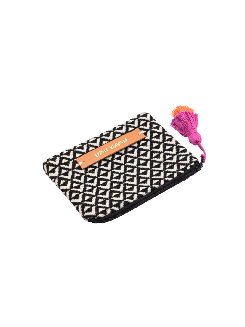 schwarz-weiß gemustertes Portemonnaie matching zur Bestseller Bum Bag