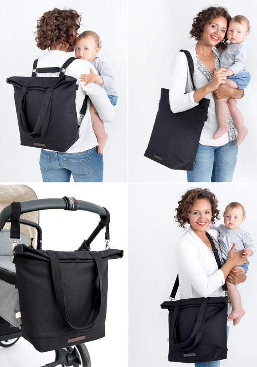 Alle mara mea Wickeltaschen sind multifunktional. Der Wickelrucksack shell seeker in beige von mara mea  kann als Rucksack, als Shopper, am Kinderwagen und als Umhängetasche getragen werden.